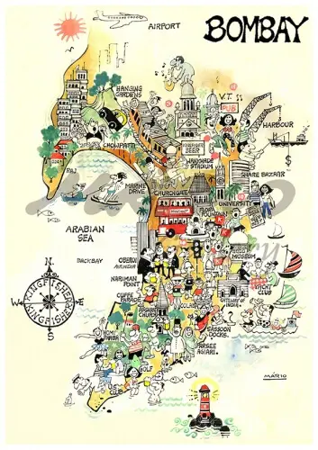 Bombay Map - A3 Print| Mario Miranda